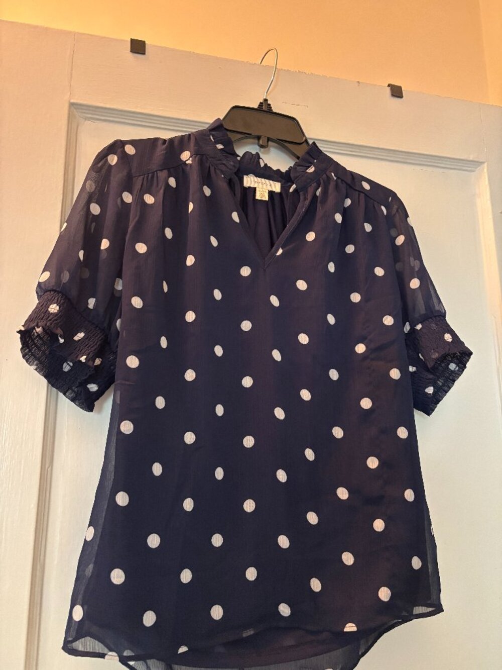 Tamara H. Blue Polka Dot Blouse XS | Short Sleeve | Chic Year-Round Top